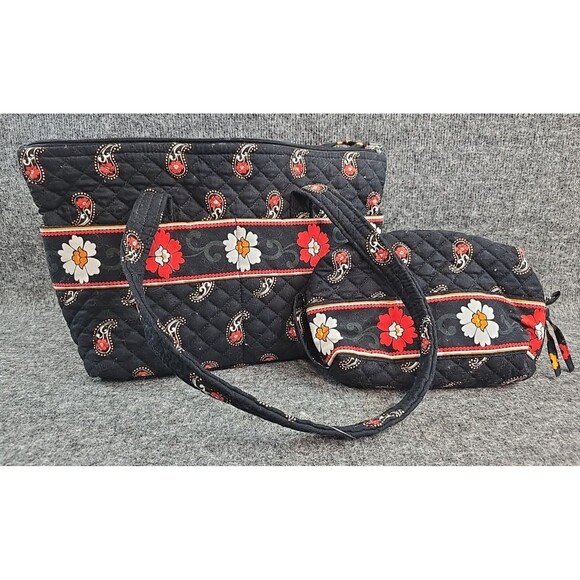 Stephanie Dawn Floral Paisley Purse Quilted Red Black Cotton Bag w Wallet - Picture 1 of 10